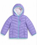 Doudoune Fille Violette Violet Lilas & Turquoise – Manteau Matelassé Capuche Doublée Peluche