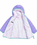 Doudoune Fille Violette Violet Lilas & Turquoise – Manteau Matelassé Capuche Doublée Peluche - Image 3