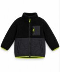 Veste Blouson Enfant Bi-Matière Polar & Doudoune – Noir et Jaune Fluo