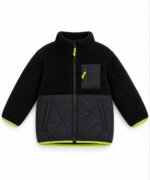 Veste Blouson Enfant Bi-Matière Polar & Doudoune – Noir et Jaune Fluo