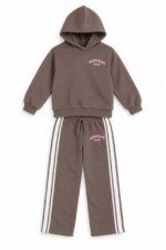 Ensemble Survêtement Enfant Marron Taupe – Sweat à Capuche & Jogging Droite Bicolore