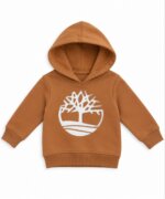 Sweat à Capuche Timberland Enfant Cameltown / Camel – Pull Molleton Logo Arbre Blanc
