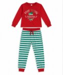 Pyjama de Noël Enfant 2 Pièces Lutin – T-Shirt Rouge "Stop Elfing Around" & Pantalon Rayé Vert et Blanc