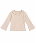 T-shirt t-shirt col volanté en maille côtelée beige écru - Fille / Bébé