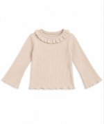 T-shirt t-shirt col volanté en maille côtelée beige écru - Fille / Bébé