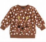 Sweat Primark Enfant Fausse Fourrure Mousse – Pull Faon / Cerf Marron à Pois Blancs avec Poche Kangourou