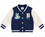 Veste Bomber Teddy Bluey Enfant Bleu Marine & Écru – Blouson Style Américain Varsity