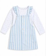 Ensemble Bébé Fille 2 Pièces – Robe Salopette à Volants & T-Shirt Manches Longues (Décliné en plusieurs coloris)