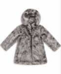 Manteau Fille Fausse Fourrure Gris Tacheté à Capuche – Veste Hiver Chaude & Chic