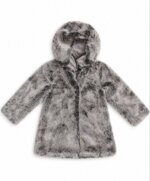 Manteau Fille Fausse Fourrure Gris Tacheté à Capuche – Veste Hiver Chaude & Chic