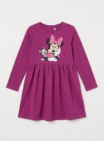 Robe Fille Disney Minnie Mouse & Figaro Prune / Fuchsia – Robe Manches Longues Trapeze