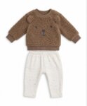 Ensemble Bébé 2 Pièces Sweat Ours en Moumoute / Polaire & Pantalon – Tenue Douillette Hiver (Beige / Marron)