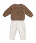 Ensemble Bébé 2 Pièces Sweat Ours en Moumoute / Polaire & Pantalon – Tenue Douillette Hiver (Beige / Marron)
