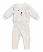 Ensemble Bébé 2 Pièces Sweat Ours en Moumoute / Polaire & Pantalon – Tenue Douillette Hiver (Beige / Marron) - Image 3