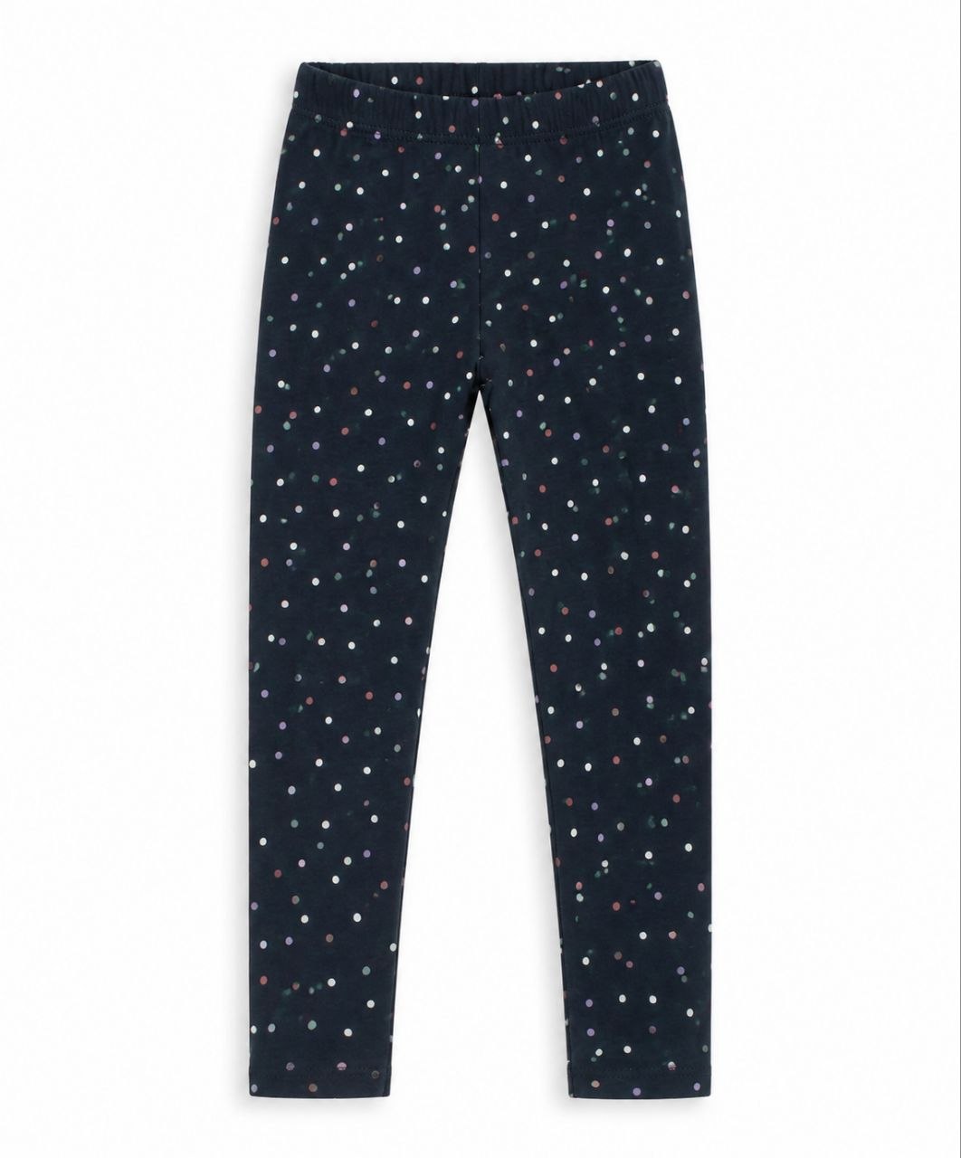 IMAGE 2026-09-14 14:22:37 Legging Fille Bleu Marine Imprimé Micro-Pois Multicolores – Pantalon Souple en Coton Élastique - Image 1