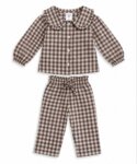 Ensemble Fille 2 Pièces Carreaux Vichy Marron & Blanc – Blouse Col Claude & Pantalon Fluid