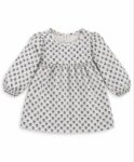 Robe / Tunique Bébé Fille Imprimé Floral Retro Ecru & Bleu – Coupe Babydoll Évasée