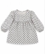 Robe / Tunique Bébé Fille Imprimé Floral Retro Ecru & Bleu – Coupe Babydoll Évasée