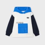 Sweat à Capuche Garçon Tricolore Blanc Bleu Marine – Pull Sportswear avec Poche Cargo Central - Image 4