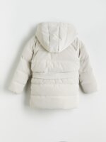 Doudoune Longue Fille Beige Écru à Capuche Doublée Fourrure – Manteau Matelassé Ceinturé - Image 3