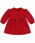 Robe / Tunique Bébé Fille Rouge Terracotta – Coupe Froncée en Velours Côtelé avec Col Volanté