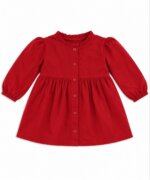 Robe / Tunique Bébé Fille Rouge Terracotta – Coupe Froncée en Velours Côtelé avec Col Volanté