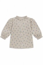 Blouse / Chemise Bébé Fille Beige Écru Imprimé Fleur Bleu – Col Volanté & Style Champêtre