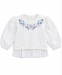 Sweat Fille Ecru Broderie Florale & Base Dentelle Anglaise – Pull Romantique 2-en-1
