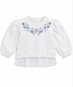 Sweat Fille Ecru Broderie Florale & Base Dentelle Anglaise – Pull Romantique 2-en-1