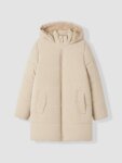 Doudoune Mi-Longue Fille Matelassée à Capuche Doublée Peluche – Manteau Hiver Tendance (Beige / Gris Anthracite)