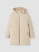 Doudoune Mi-Longue Fille Matelassée à Capuche Doublée Peluche – Manteau Hiver Tendance (Beige / Gris Anthracite)