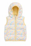 Doudoune Sans Manches Fille Pastels à Fleurs – Gilet Matelassé Capuche Doublée Jaune Beurre