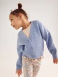 Gilet Cardigan Fille Bleu Ciel en Maille Côtelée – Pull Boutonné Encolure V Tendance