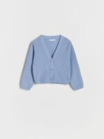 Gilet Cardigan Fille Bleu Ciel en Maille Côtelée – Pull Boutonné Encolure V Tendance - Image 4