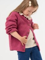 Gilet Cardigan Fille -kiabi- Vieux Rose en Maille Côtelée – Pull Boutonné Col Rond Manches Raglan - Image 3