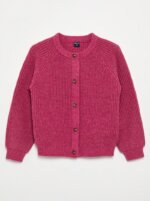 Gilet Cardigan Fille -kiabi- Vieux Rose en Maille Côtelée – Pull Boutonné Col Rond Manches Raglan - Image 4