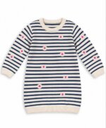 Robe Pull Fille Rayée Marine & Ecru Imprimé Fleurie – Robe en Maille Marinière Chic