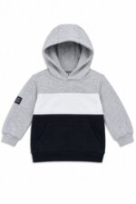 Sweat à Capuche Garçon Tricolore Gris Clair, Blanc et Noir – Hooded Sweatshirt Sportswear