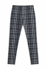 Legging Fille Imprimé Carreaux Tartan Noir et Blanc – Pantalon Extensible Style Écossais Modern Chic
