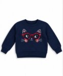Sweat Fille Primark Bleu Marine Tête de Chat Lunettes Sequins – Pull Molleton Fantaisie