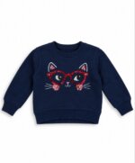 Sweat Fille Primark Bleu Marine Tête de Chat Lunettes Sequins – Pull Molleton Fantaisie