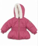 Doudoune Fille Vieux Rose Capuche Doublée Fausse Fourrure – Manteau Matelassé Chaud Taille Cintrée