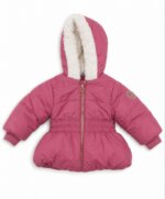 Doudoune Fille Vieux Rose Capuche Doublée Fausse Fourrure – Manteau Matelassé Chaud Taille Cintrée
