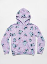 Sweat à Capuche Enfant Stitch Disney Imprimé All-Over – Hoodie Molleton Doux Pastel (Violet Lilas & Rose Poudré) - Image 2