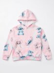 Sweat à Capuche Enfant Stitch Disney Imprimé All-Over – Hoodie Molleton Doux Pastel (Violet Lilas & Rose Poudré)