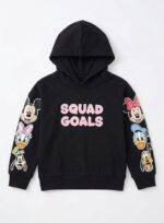 Sweat à Capuche Noir Enfant Disney Mickey & Friends "Squad Goals" – Hoodie Molleton Imprimé Manches