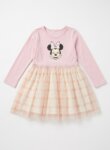 Robe Fille Disney Minnie Mouse Rose Poudré – Robe Bi-Matière Haut Jersey et Jupon Tulle Féerique