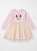 Robe Fille Disney Minnie Mouse Rose Poudré – Robe Bi-Matière Haut Jersey et Jupon Tulle Féerique