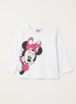 T-Shirt Manches Longues Fille Disney Minnie Mouse Blanc – Haut Jersey Coton Imprimé Peek-a-Boo