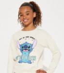 Sweat Enfant Disney Stitch Blanc Écru – Pull Molleton Col Rond "Out Of This World"